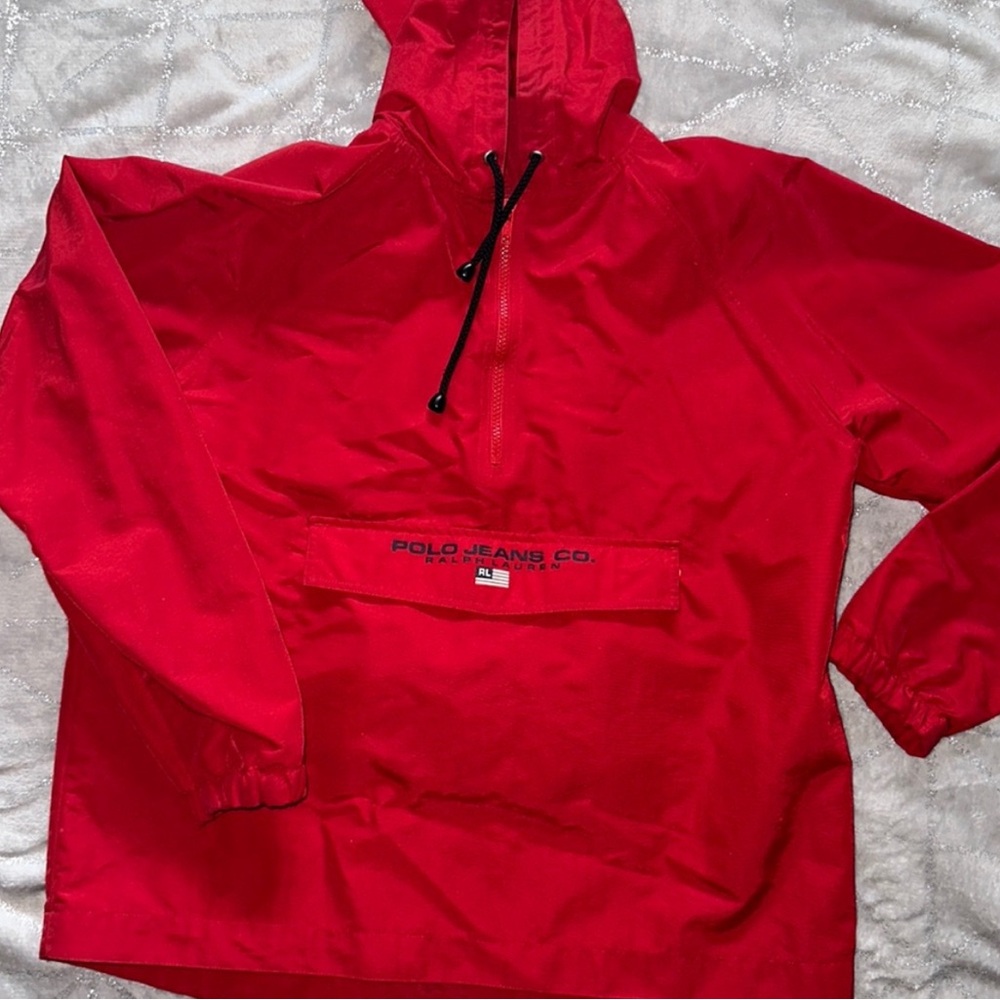 Vintage Polo Jeans Co. Ralph Lauren Red Hooded Jacket Size Medium